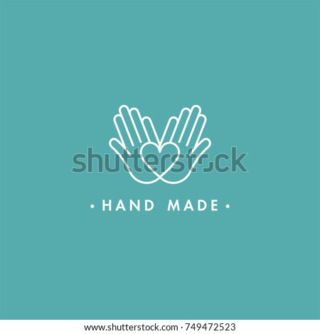 Vector hand made label and badge in linear trendy style - hand made. Hand made logo or icon