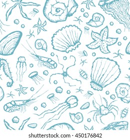 Vector with hand made seamless sea creatures pattern 