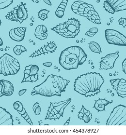 Vector with hand made seamless summer shell pattern 