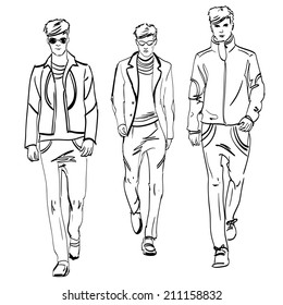 Vector hand made sketch of men on background. EPS
