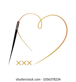 Vector hand made symbol in trendy line style isolated on white background. Cross-stitch. Logo in linear style.