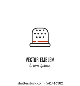 Vector hand made symbol in trendy line style isolated on white background. Thimble icon in linear style.