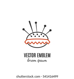 Vector hand made symbol in trendy line style isolated on white background. Pincushion. Icon in linear style.