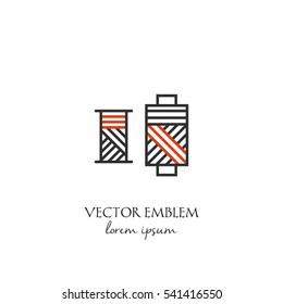 Vector hand made symbol in trendy line style isolated on white background. Spools of thread. Icon in linear style.