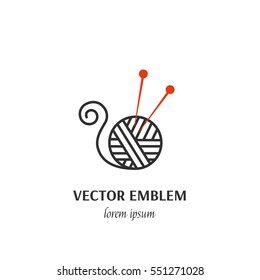 Vector hand made symbol in trendy line style isolated on white background. Clew and needles. Icon in linear style.