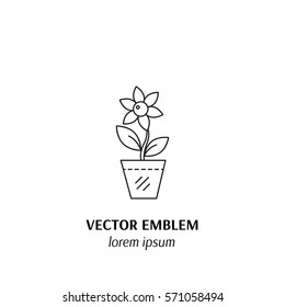 Vector hand made symbol in trendy line style isolated on white background. Hoop with embroidery. Icon in linear style.