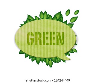 Vector hand made vintage paper textured speech bubble with green leaves