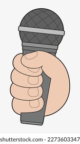 Vector hand with microphone. Isolated illustration.