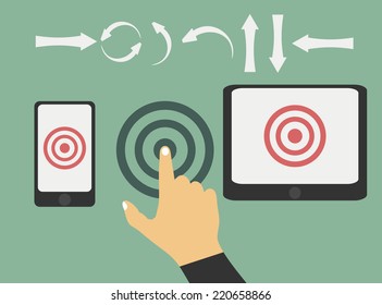 Vector, hand and  mobile phone and digital tablet in flat design style.