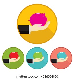 vector hand money pig Saving on white background