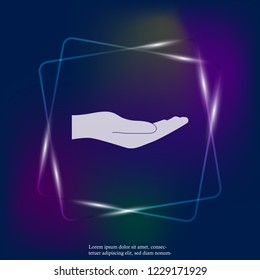 Vector hand  neon light icon. Flat hand design Layers grouped for easy editing illustration. For your design.