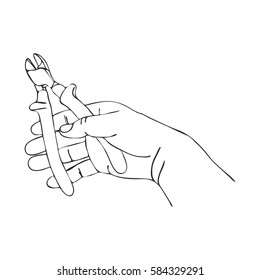 vector hand with nippers, hand drawn line illustration