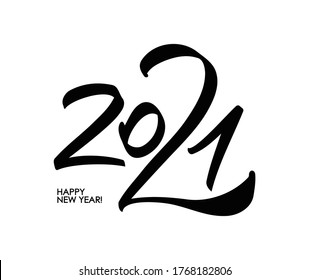 Vector Hand number lettering of 2021. Happy New Year. Chines calligraphy