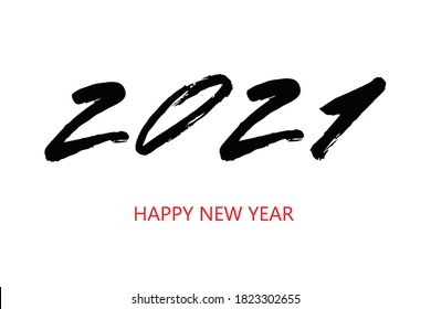 Vector Hand number lettering of 2021. Happy New Year. Chines calligraphy golden sign isolated on white background