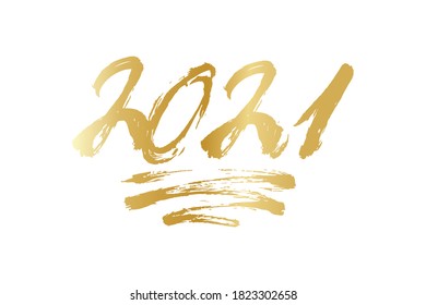 Grabación del número de la mano del vector de 2021. Feliz Año Nuevo. Signo dorado de caligrafía china aislado en fondo blanco