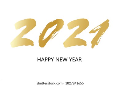 Vector Hand number lettering of 2021. Happy New Year. Chines calligraphy golden sign isolated on white background