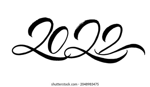 Grabación del número de la mano del vector de 2022. Feliz Año Nuevo del Tigre. Diseño de tarjetas de felicitación con caligrafía para vacaciones.  Ilustración vectorial.