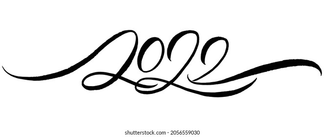 Vector Hand number lettering of 2022. Happy New Year of the Tiger. Greeting card design with calligraphy for holiday. Vector illustration.