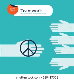 Vector hand offering a peace symbol. Vector illustration Eps10 file. Global colors. Text and Texture in separate layers.