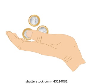 vector hand with one euro coins