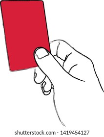 Vector of Hand Outline Brush Stroke Style Holding Red Card, Stop now and Get Out Concept.
