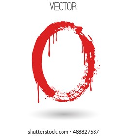 Vector hand paint with dry brush letter O isolated on white background. Red paint.Calligraphic. Grunge. Alphabet symbol. Brutal aggressive sloppy font. Bloody character. Blood, Halloween. Eps 8.