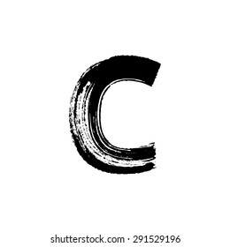 Vector hand paint letter C. Hand drawn letter with dry brush.