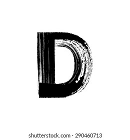 Vector hand paint letter D. Hand drawn letter with dry brush.