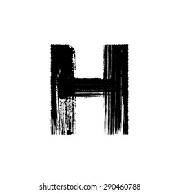 Vector hand paint letter H. Hand drawn letter with dry brush.