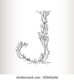 Vector hand paint letter J. Hand drawn letter. letter J. Alphabet symbol - grunge hand draw paint / vector illustration. J letter of bush alphabet