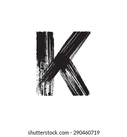 Vector hand paint letter K. Hand drawn letter with dry brush.