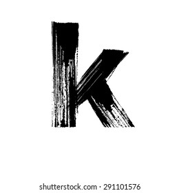 Vector hand paint letter k. Hand drawn letter with dry brush. Lower case
