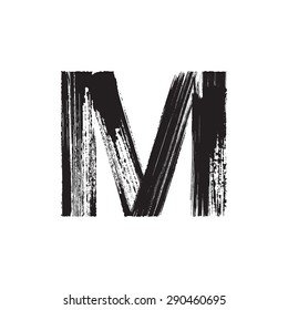 Vector hand paint letter M. Hand drawn letter with dry brush.