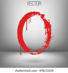 Vector hand paint letter O. Hand drawn letter with dry brush. Red paint.Calligraphic. Grunge. Alphabet symbol. Brutal aggressive sloppy font. Bloody character. Blood, Halloween.