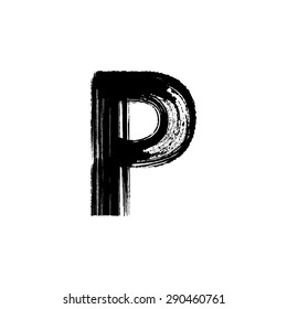 Vector Hand Paint Letter P. Hand Drawn Letter With Dry Brush.