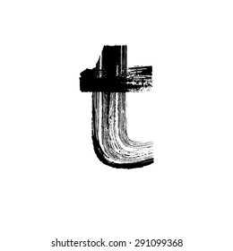 Vector hand paint letter t. Hand drawn letter with dry brush. Lower case
