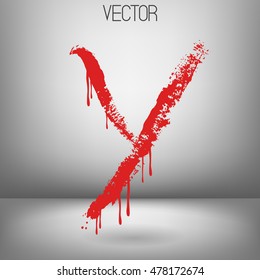 Vector hand paint letter Y. Hand drawn letter with dry brush. Red paint.Calligraphic. Grunge. Alphabet symbol. Brutal aggressive sloppy font. Bloody character. Blood, Halloween.
