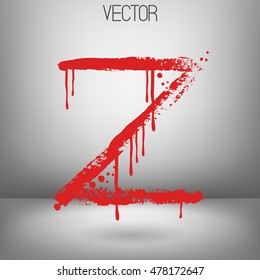 Vector hand paint letter Z. Hand drawn letter with dry brush. Red paint.Calligraphic. Grunge. Alphabet symbol. Brutal aggressive sloppy font. Bloody character. Blood, Halloween.