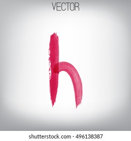 Vector hand paint lowercase letter H. Hand drawn grungy letter with dry brush. Magenta watercolor paint.Calligraphic. Grunge. Alphabet symbol. Sloppy font.