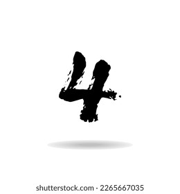 Vector hand paint number four 4. Hand-drawn letter with a dry brush.
