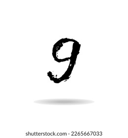 Vektorhandfarbe Nr. 9. Handgezeichneter Brief mit trockener Bürste.