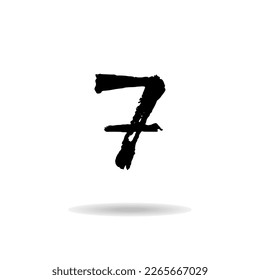 Vector hand paint number seven 7 Hand-drawn letter with a dry brush.
