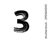 Vector hand paint number three. Hand drawn letter with dry brush.