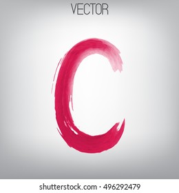Vector hand paint uppercase letter A. Hand drawn grungy letter with dry brush. Magenta watercolor paint.Calligraphic. Grunge. Alphabet symbol. Sloppy font.