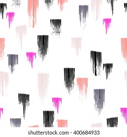 Vector hand painted abstract brush strokes pattern. Seamless repeat trendy background in pink, grey, black