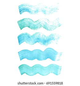 Vector hand painted blue grunge wavy brush strokes. Textures for your design.