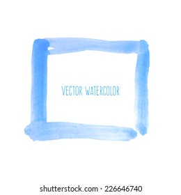 Vector hand painted blue watercolor square frame