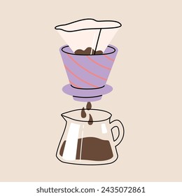 Vector hand painted cafe tasty filter specialty coffee illustration. Cute flat simple hand drawn icon composition, premade poster, banner