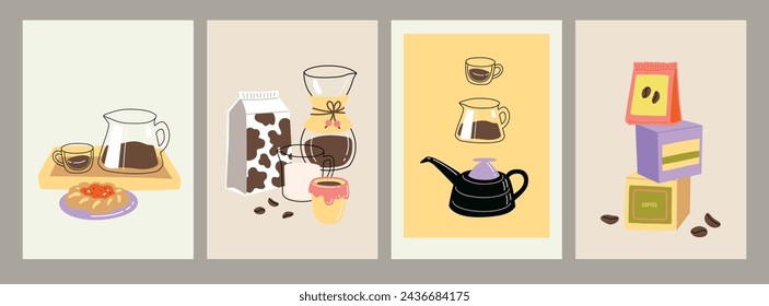 Vector pintado a mano café sabroso filtro especial ilustración de café. Lindo plano simple dibujado a mano clipart prehecho cartel interior para imprimir