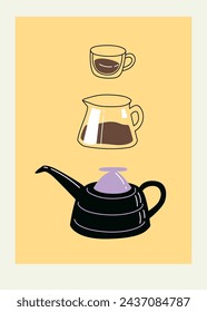 Vector hand painted cafe tasty filter specialty coffee illustration. Cute flat simple hand drawn clipart premade interior poster for print